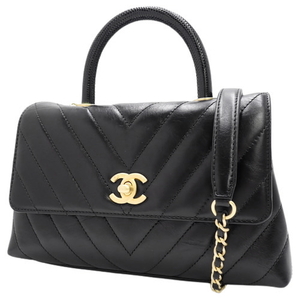 CHANEL(シャネル) Vステッチ ココハンドル バッグ ハンド トップハンドル カーフ リザード ブラック黒 40802072899【アラモード】