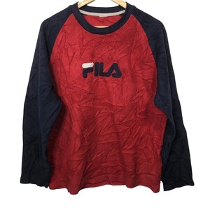 fila フィラ ロゴスウェット 赤×ネイビー USA古着 sa401-5089