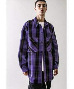 ◆アローズ　monkey time HEAVY CHECK TWILL OVER SIZED CPO チェック オーバーサイズ　シャツ S　パープル系 美品