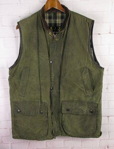 AJ25921 Barbour バブアー 90s WESTMORLAND A220 WAISTCOAT オイルドベスト 91年製 イングランド製 オリーブ系 LARGE