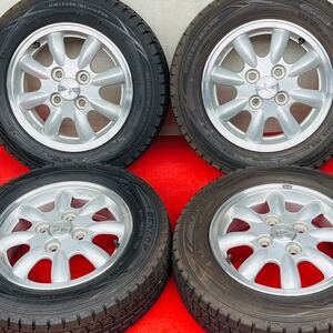 送料無料！DAIHATSUダイハツ純正13インチ×4.5J+45 PCD100/4穴DUNLOP WINTER MAXX 155/70R13スタッドレス付き4本セット。16年式70%溝有。