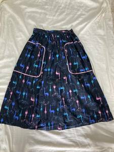 50s ビンテージ SID HARRIS コットンギャザースカート フレアー w66cm メタルジッパー 黒 黒ピン(ロカビリー 40s 30s ギャバ ハワイアン)