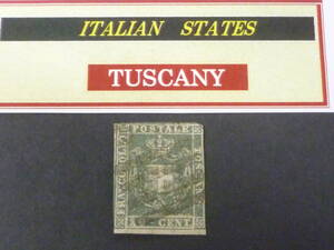 24　M　№28　イタリア切手 TUSCANY　1860年　SC#20b　20c　透かし有　使用済　【近年版SC評価 $220】　※説明欄必読