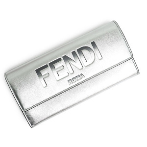 （新品・未使用品）フェンディ FENDI ロゴ エンボス コンチネンタル ウォレット 二つ折り長財布 カーフレザー メタリックシルバー 8M0251