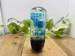 水中花シフトノブ　水色の薔薇と紫陽花　黒