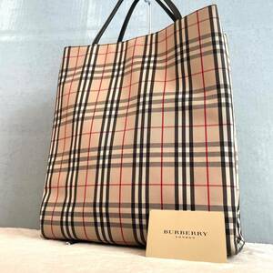 【A4収納/美品】 バーバリー BURBERRY トートバッグ ハンド ノバチェック ベージュ ブラック 大容量 キャンバス レザー メンズ ビジネス