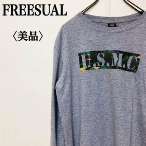 2303-0024 FREESUAL 迷彩ロゴデザイン 長袖 Tシャツ カットソー アメリカン スピリット オシャレ カッコいい メンズ L