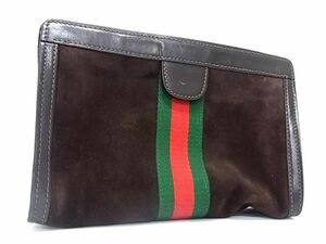 1円 ■美品■ GUCCI オールドグッチ ヴィンテージ シェリーライン スエード×レザー クラッチバッグ セカンドバッグ ブラウン系 BG9353