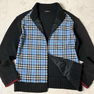 バーバリーブラックレーベル BURBERRY BLACK LABEL ドライバーズニット ジャケット ブルゾン ジップカーディガン チェック柄 サイズ2/M