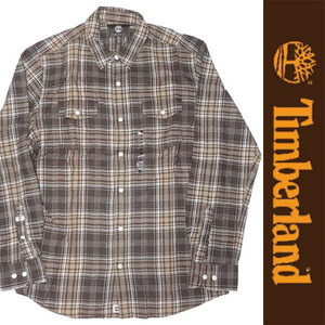 新品 Timberland L/S SHIRT ティンバーランド 長袖シャツ チェック ブラウン コットン アウトドア REGULAR FIT 胸ポケット M 正規品