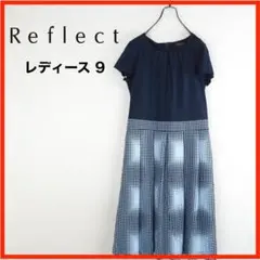 A2020*Reflect*切替えワンピース*異素材*ドット*M*ネイビー