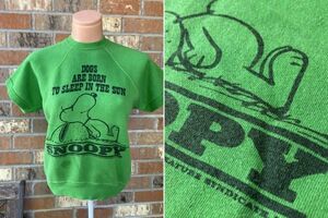 60s Snoopy スヌーピー 半袖スウェット 染み込みプリント グリーン Vintage Sweatshirt Peanuts