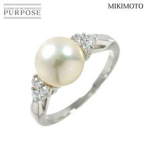 ミキモト MIKIMOTO 9号 リング アコヤ真珠 8.1mm ダイヤ Pt プラチナ パール 指輪 Akoya Pearl Ring 90227720