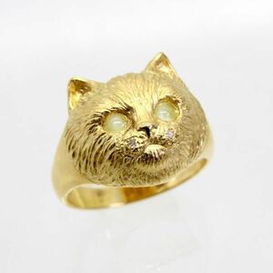 ◎中古美品◎１８金　キャッツアイ，ダイヤ　猫デザイン　リング　12号