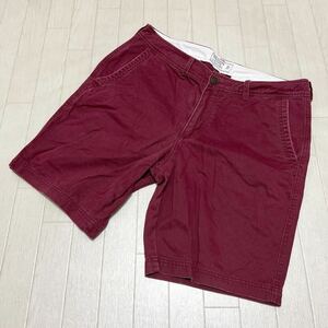 13★ Abercrombie&Fitch アバクロンビー＆フィッチ ハーフパンツ ボトムス ジップフライ 34 ワインレッド