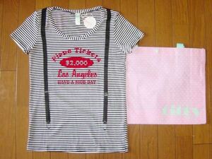 ★新品 titty&Co ティティーアンドコー★ボーダー サスペンダープリント★半袖Tシャツ