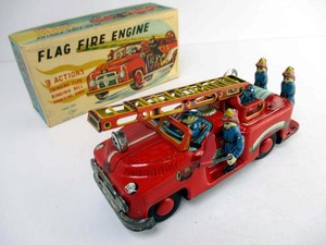 野村トーイ　1950年代製　FLAG FIRE ENGINE　箱付き完動極美品　長さ約18cm