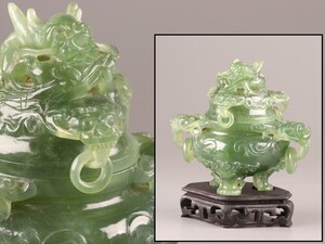 中国古玩 唐物 緑砡石 翡翠 遊環 置物 香炉 時代物 極上品 初だし品 D0276