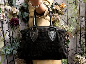 ●超美品●FENDI フェンディ●ズッカ●エトニコ●スエード カーフ レザー 本革●トート ハンド バッグ●黒●G金具●ヴィンテージ●Js53237