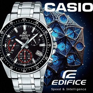 最後1本 カシオ逆輸入EDIFICE 新品1円 エディフィス欧米モデル 精悍ブラック 100m防水 クロノグラフ 腕時計 未使用 CASIO メンズ 本物