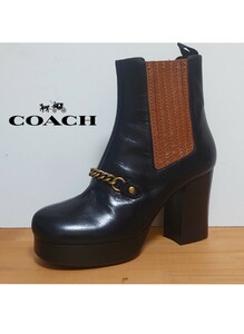 未使用【コーチ】 Coach Chelsea Platform Bootie（US 9） チェーン付 サイドゴア ブーツ26cm 黒