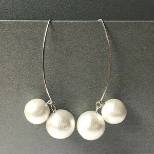 ■コットンパール2粒2way ロングピアス■silver