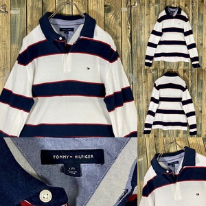 TOMMY HILFIGER ラガーシャツ 長袖ポロ ボーダー ポイントロゴ アメリカ輸入/ビンテージ/ロンT/LONG SLEEVE/L-S/古着/古着卸