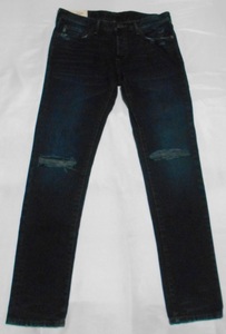 Abercrombie & Fitch アバクロ SUPER SKINNY　スーパースキニー デニムジーンズ　クラッシュ ダメージ加工　後染め紺　W32