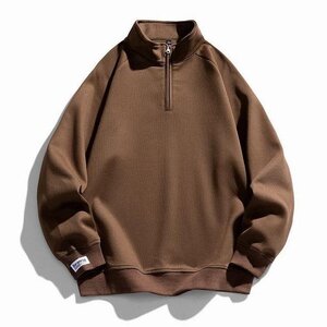 メンズ トレーナー ハーフジップ モックネック 秋服 春物 トレーナー スウェット トップス ファッション コーヒー 2XL