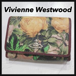 ☆Vivienne Westwood☆ ヴィヴィアンウエストウッド 折り財布 財布 ウォレット 花柄 総柄 レザー オーブ レディース 送料無料