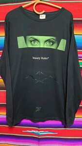 nexus7 ネクサス7 アンジェリーナジョリー ロングスリーブフォトプリントTシャツ 美中古 サイズL ブラック ネオングリーン 黒長袖