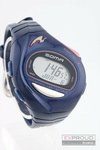 良品★R122 SOMA ソーマ WJ21-4000 ランニングウォッチ ネイビー 腕時計 ランニング デジタル時計 ケースサイズ：約4cm×5cm 動作確認済み