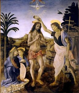 模写油絵 ヴェロッキオ_キリストの洗礼　MA2913