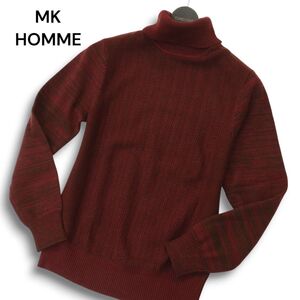 MK HOMME ミッシェルクラン オム 秋冬 アラン ケーブル★ ヘリンボーン ニット タートルネック セーター Sz.46　メンズ 赤系　A4T12707_B#K