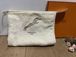 新品レア希少品☆HERMESエルメス馬刺繍入りパイル地ビッグポーチクラッチバッグコスメポーチハンドバッグ本物未使用品アンティークエルメス