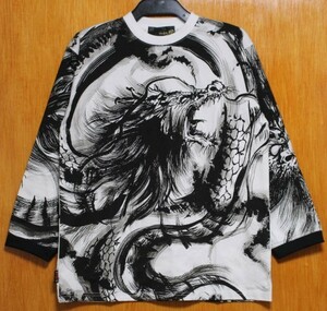 SALE！絡繰魂 粋♪(L)203802墨絵 龍 【中●塚】 8分袖Ｔシャツ