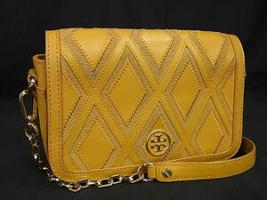 1円 TORY BURCH トリーバーチ レザー チェーン ショルダーバッグ クロスボディ 斜め掛け レディース イエロー系 FH1080