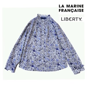 マリンフランセーズ LA MARINE FRANCAISE×LIBERTY リバティ*フリル*ブラウス*長袖*日本製*綿100%*洗える*地図柄*フリーサイズ