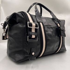 [極美品] Bally バリー 2way メンズ ビジネス ボストンバッグ 斜め掛け 本革 オールレザー トレスポ 大容量 通勤 旅行 ゴルフ 鍵付 黒