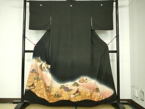 平和屋2■豪華黒留袖　人物文　暈し染め　金彩　逸品　DAAI1363cm