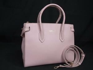 1円 FURLA フルラ ピン レザー 2WAY ハンドバッグ トート ショルダー 斜め掛けかばん レディース ライトピンク系 BI6663