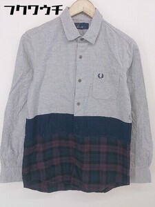 ◇ ◎ FRED PERRY フレッドペリー 切替 チェック 長袖 シャツ ブラウス サイズS グレー ネイビー 系 メンズ