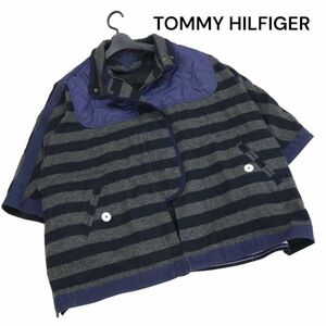 TOMMY HILFIGER トミーヒルフィガー 秋冬 ウール♪ ボーダー ゆったり ドルマン ジャケット Sz.F　レディース　K3T00587_A#N