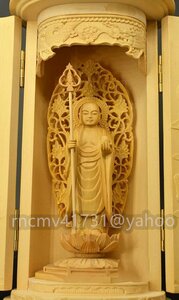 「81SHOP」仏像 地蔵菩薩 立像 【厨子入り仏像】お地蔵様 お地蔵さん仏壇仏像木彫り仏像 総高20cm