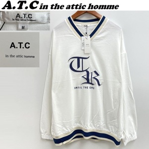 未使用品/M/A.T.C in the attic ホワイト Vネックカレッジ 長袖Tシャツ ストリート トップス ロンティ メンズ レディース インジアティック