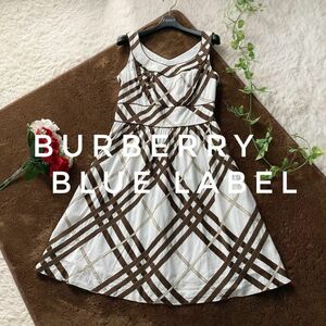 バーバリーブルーレーベル　ノースリーブフレアワンピース　チェック柄　コットン　38サイズ　日本製　三陽商会　BURBERRY BLUE LABEL