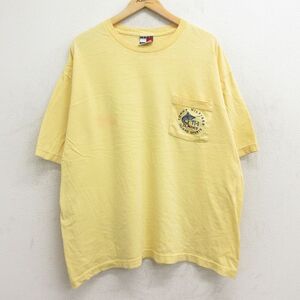 XL/古着 トミーヒルフィガー 半袖 ビンテージ ブランド Tシャツ メンズ 90s ワンポイントロゴ 魚 胸ポケット付き 大きいサイズ コットン ク