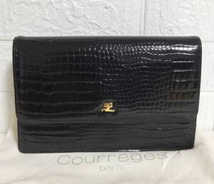 no29857 Courreges クレージュ レザー エナメル シャイニング クロコダイル型押 クラッチバッグ 小物入れ ポーチ