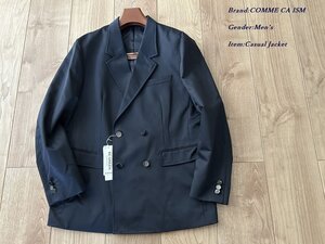 新品 COMME CA ISM コムサイズム メン 秋冬春 べネサテン ストレッチ 紺ブレ ダブル ジャケット 09ネイビー Mサイズ 01GC03 定価15,800円