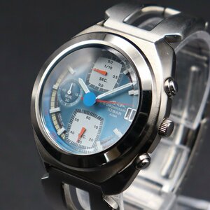 SEIKO ALBA AKA セイコー アルバ アカ クロノグラフ V657-6030 クォーツ 不動ジャンク ブルー文字盤 デイト 純正ブレス メンズ腕時計